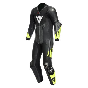 Tuta moto pelle estiva Dainese MISANO 3 PERF. D-AIR® Nero Antracite Giallo fluo