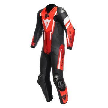 Tuta moto pelle estiva Dainese MISANO 3 PERF. D-AIR® Nero Rosso Rosso fluo