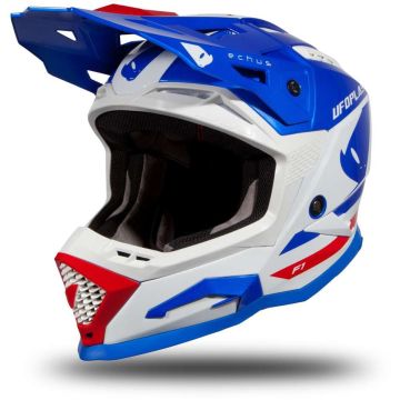 Casque cross Echus en fibre Bleu Blanc Rouge