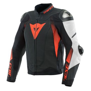 Dainese  Blouson moto cuir perforé Super Speed 4 Blanc Rouge