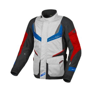 Macna Rancher touring motorcycle jacket Light Gray Bu Red