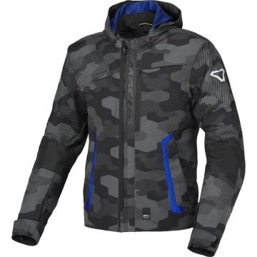 Blouson moto Macna Riggor Noir Gris Camouflage Bleu