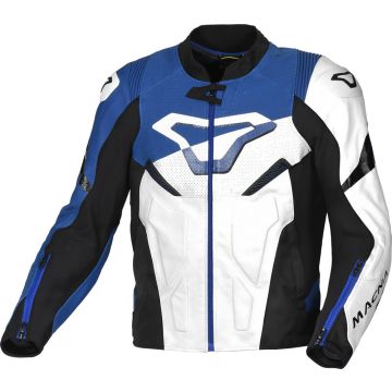 Blouson moto cuir Macna Pointer Blanc Bleu Noir