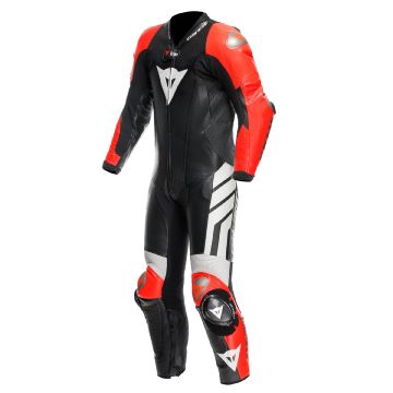 Tuta moto pelle estiva Dainese MUGELLO 3 PERF. D-AIR® Nero Rosso fluo Bianco