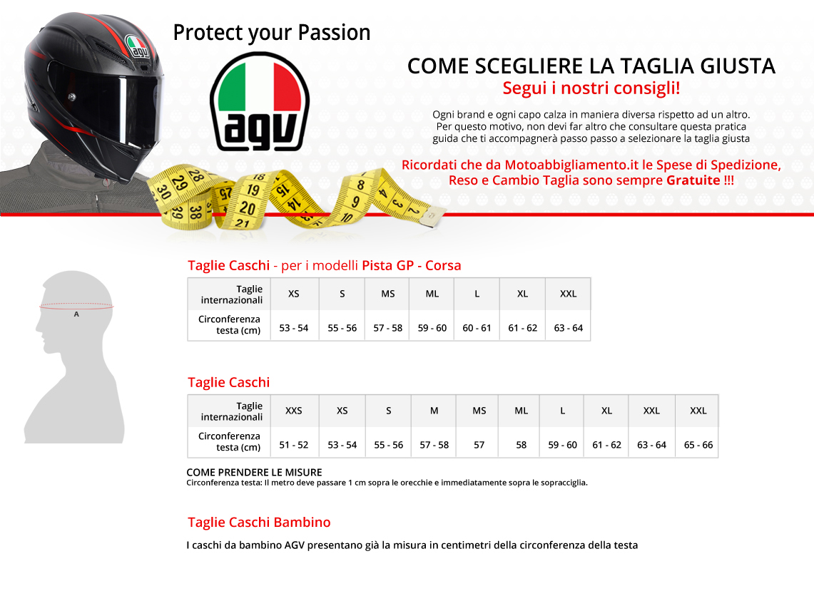 Tabella di comparazione taglie - AGV