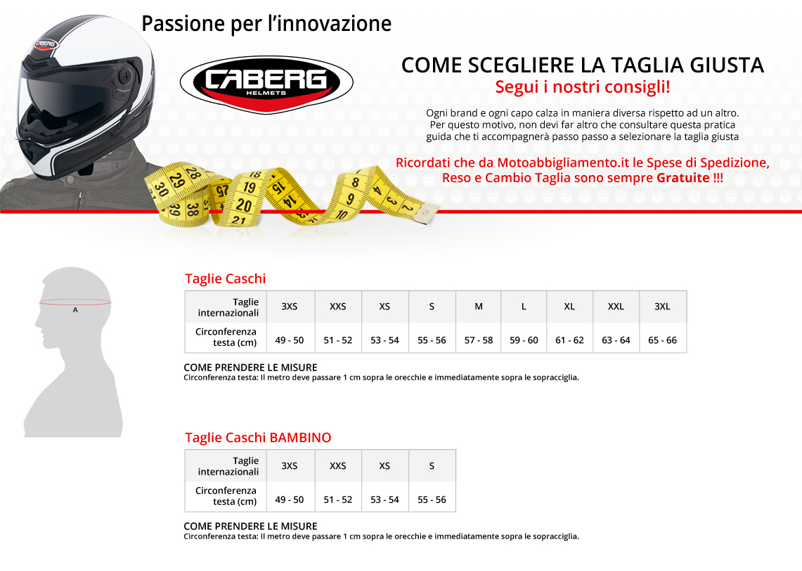 Tabella di comparazione taglie - Caberg