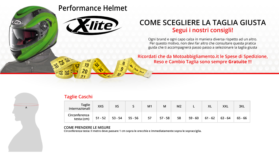 Tabella di comparazione taglie - X-Lite